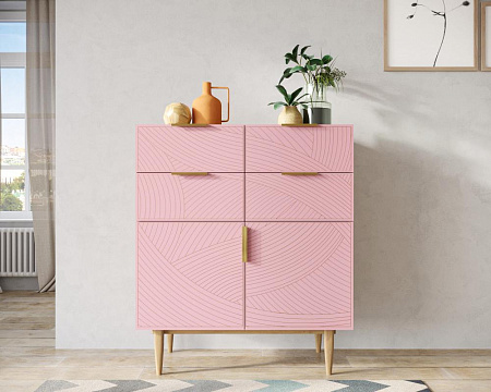 Большой комод с четырьмя ящиками и дверками Line LN17/GR1/pink